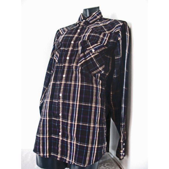 Canyon Guide  Men Western Shirt Athletic Fit L/S  Sz LT Black/Tan/Blue plaid. - Picture 5 of 6